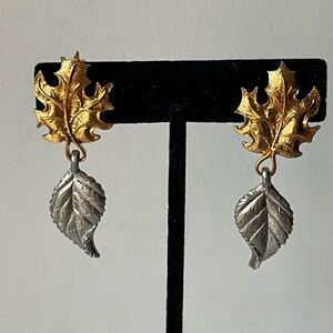 Avon vintage silver and gold leaf earrings